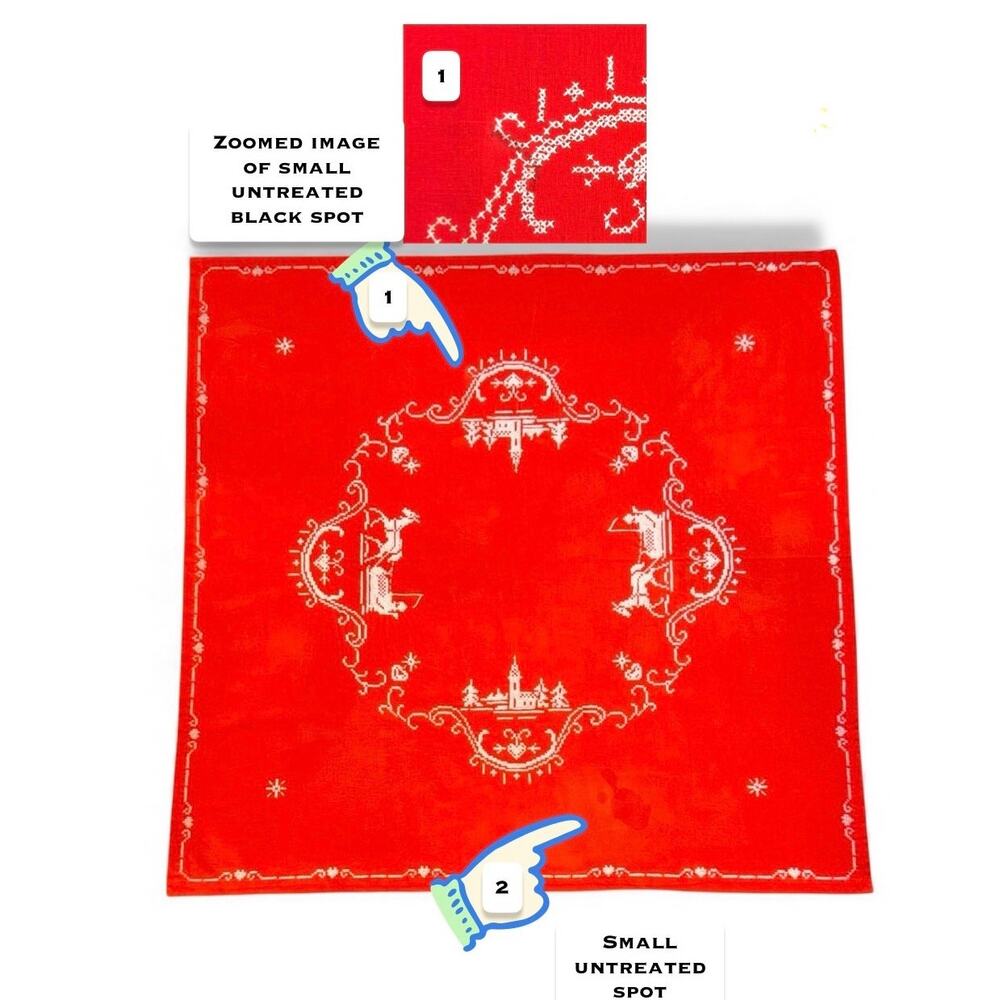 Vintage Red Christmas Tablecloth Scandinavian Folk Embroidery 37x35 - Picture 4 of 7
